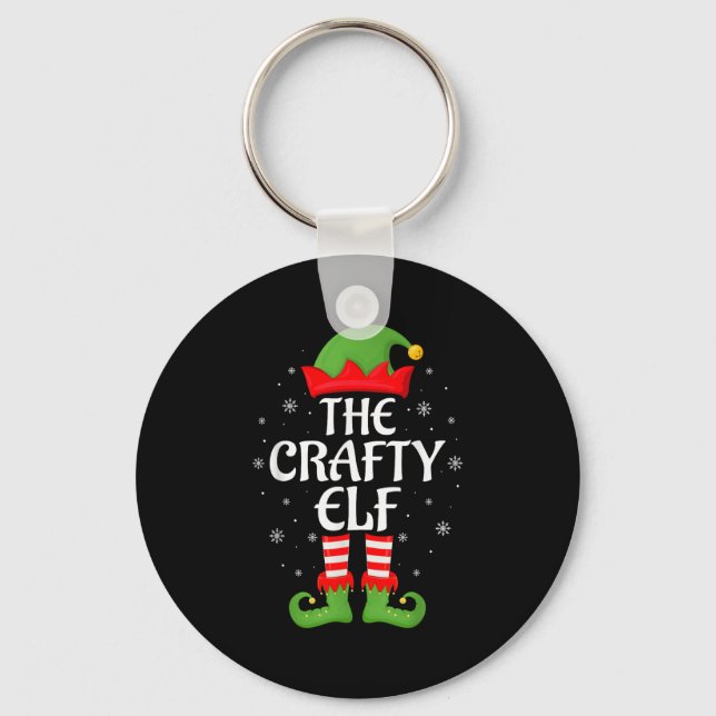 Crafty Elf Xmas Family Matching Elf Squad Christma Keychain (Front)