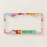 Crafty mom - Colourful floral vintage collage License Plate Frame<br><div class="desc">Rustic vintage scrapbook collage style for crafty art women. 
Add your name,  logo or personal text easily. 
Hand made collage by our design studio in France.</div>