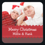 Crafty red ribbon photo Merry Christmas sticker<br><div class="desc">Your holiday gifts and packages will be ultra special with these customized photo gift tags. Sticker features your photo behind a green ribbon. Customize with your greeting and name. These festive holiday labels are perfect for gift bags,  boxes,  candy bags,  mint tins,  jars and more!</div>