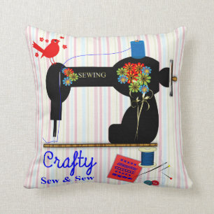 Crafty Sew And Sew Vintage Sewing Machine Throw Pillow