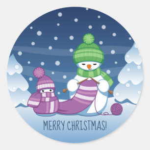 Crafty Snowman Knitting Scarf Classic Round Sticker