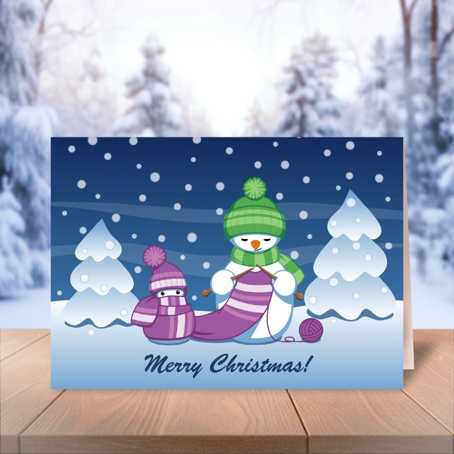 Crafty Snowman Knitting Scarf Holiday Card (Creator Uploaded)