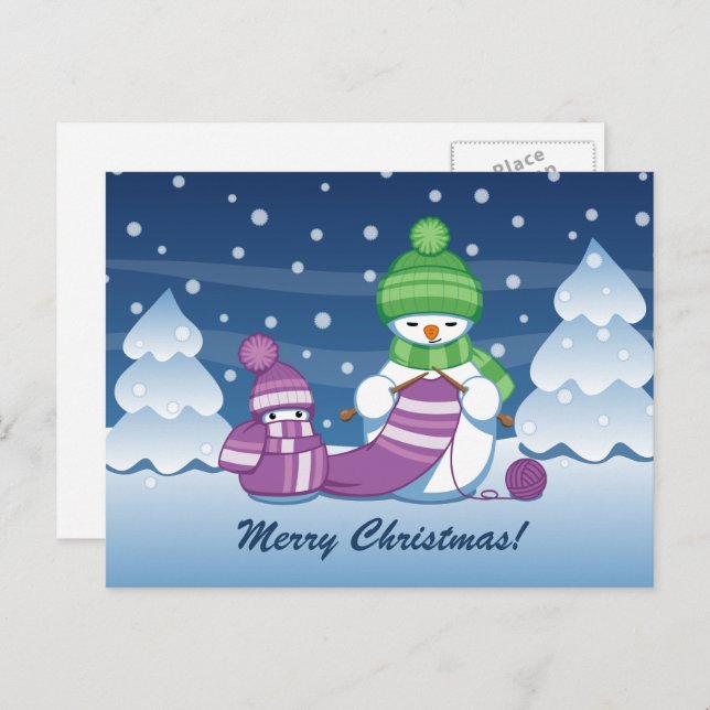 Crafty Snowman Knitting Scarf Holiday Postcard (Front/Back)