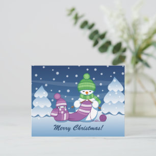 Crafty Snowman Knitting Scarf Holiday Postcard