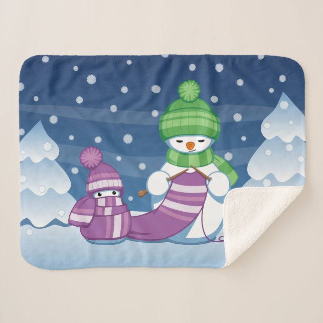 Crafty Snowman Knitting Scarf Sherpa Blanket (Front (Horizontal))