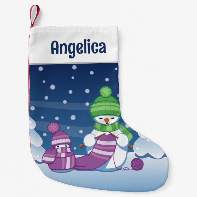 Crafty Snowman Knitting Scarf Small Christmas Stocking (Front)