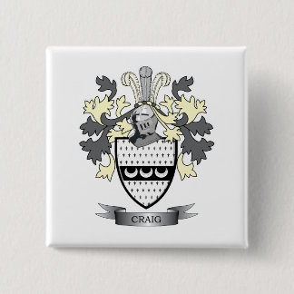 Craig Family Crest Coat of Arms 2 Inch Square Button