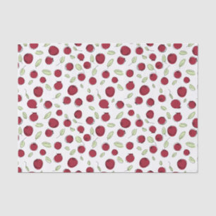cranberries and leaves on white, cute doodle style tissue paper