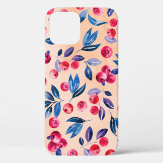 Cranberries and leaves, watercolor red wild berrie iPhone 12 case