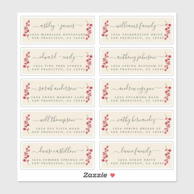 Cranberries Sprig Wedding Guest Address Labels (Sheet)
