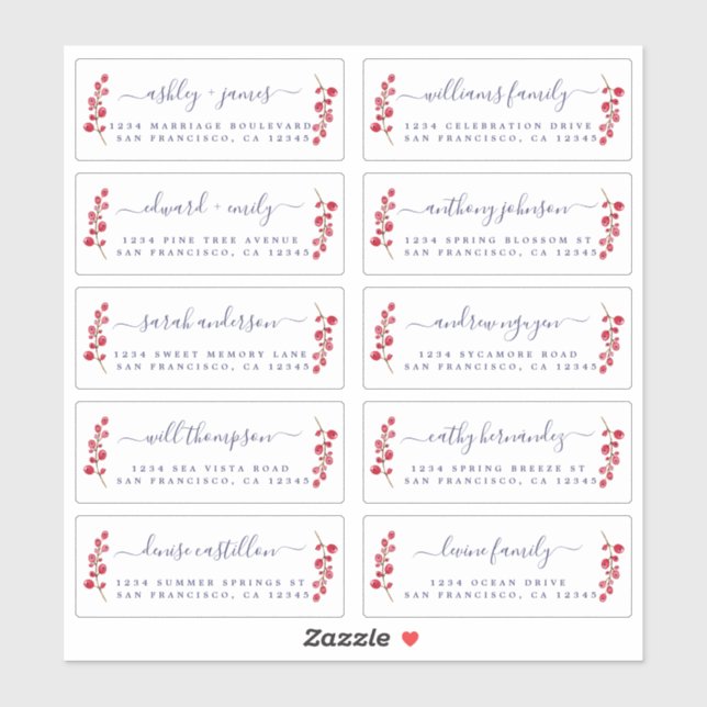Cranberries Sprig Wedding Guest Address Labels (Sheet)