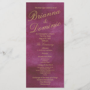 Cranberry and Gold Watercolor Wedding Program