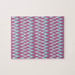 Cranberry and Teal iKat ZigZag Pattern Jigsaw Puzzle