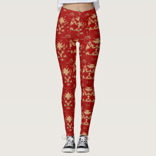 Cranberry and Toffee Cone Flower Pattern Leggings