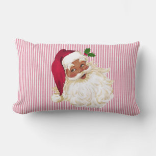 Cranberry Black Santa Claus Red & White Stripe Lumbar Pillow