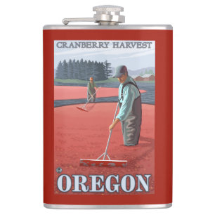 Cranberry Bogs Harvest Vintage Travel Poster Hip Flask