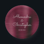 Cranberry Burgundy Wedding or Reception Paper Plate<br><div class="desc">Cranberry Burgundy and white custom wedding or reception dinner paper plates. The  text of the dusty blue simple and elegant Marsala plates can be updated and customized with your  name and wedding date.</div>
