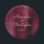 Cranberry Burgundy Wedding or Reception Paper Plate<br><div class="desc">Cranberry Burgundy and white custom wedding or reception dinner paper plates. The  text of the dusty blue simple and elegant Marsala plates can be updated and customized with your  name and wedding date.</div>