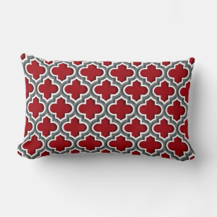 Cranberry Charcoal White Moroccan Quatrefoil #5DS Lumbar Pillow