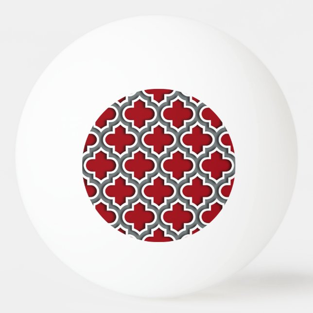 Cranberry Charcoal White Moroccan Quatrefoil #5DS Ping Pong Ball (Front)