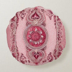 Cranberry Cherry Lace AI art  Round Pillow