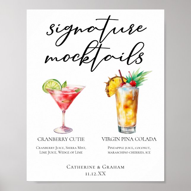 Cranberry Cutie Piña Colada Mocktails Menu Poster (Front)