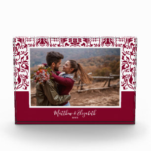 Cranberry Damask Christmas Custom Photo Block