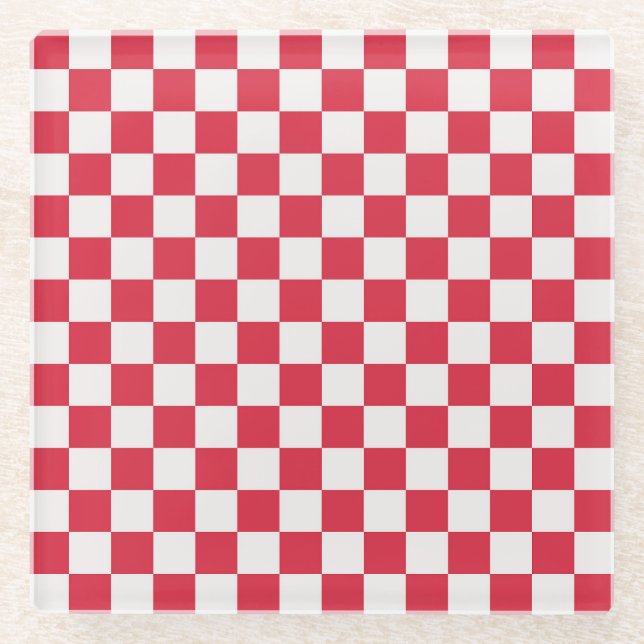 Cranberry fizz checkerboard pattern glass coaster (Front)