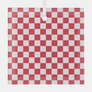 Cranberry fizz checkerboard pattern glass ornament