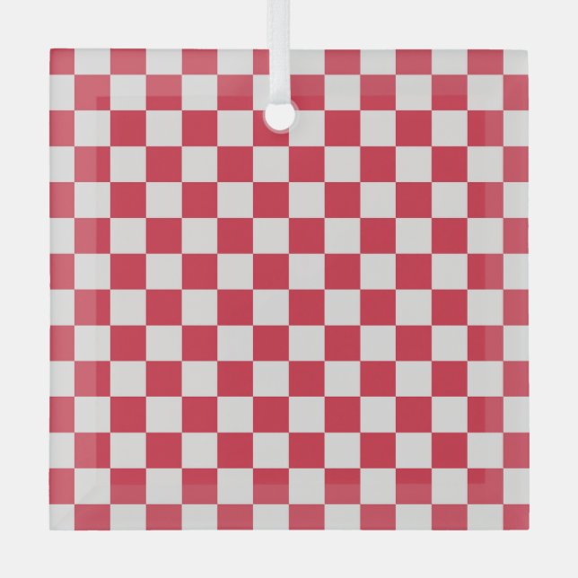 Cranberry fizz checkerboard pattern glass ornament (Front)