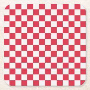 Cranberry fizz checkerboard pattern square paper coaster