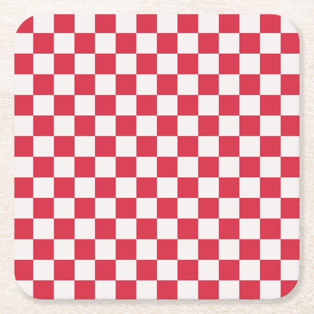 Cranberry fizz checkerboard pattern square paper coaster (Front)