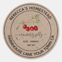 Cranberry Jelly Kraft Paper Canning Jar Labels