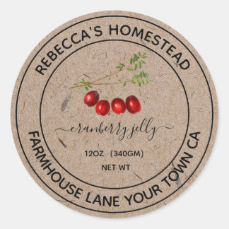 Cranberry Jelly Kraft Paper Canning Jar Labels