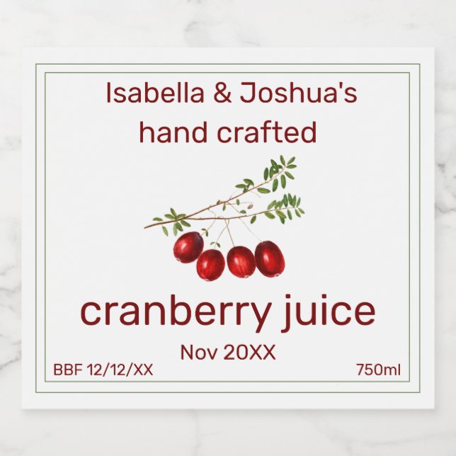  Cranberry Juice Homemade with love  Liquor Bottle Label (Single Label)