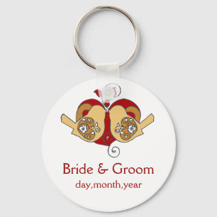 Cranberry Latte Camel Floral Birds Save the Date Keychain