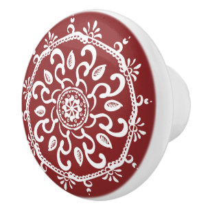 Cranberry Mandala Ceramic Knob