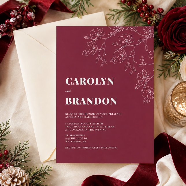 Cranberry Modern Floral Wedding Invitation (Cranberry Modern Floral Wedding Invitation)