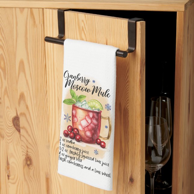 Cranberry Moscow Mule Cocktail Recipe Holiday Kitchen Towel (Thirds Fold)