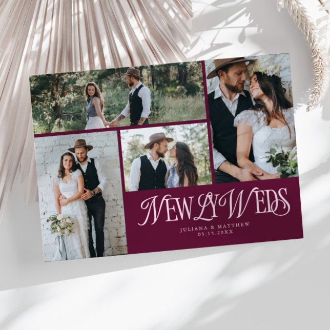Cranberry Newlyweds Multi Photo Wedding Announcement (Creator Uploaded)