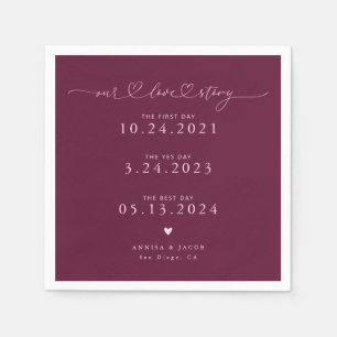 Cranberry Our Love Story Script Hearts Wedding Napkin