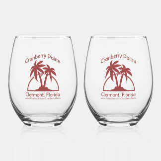 Cranberry Palms Stemless Wine Glasses