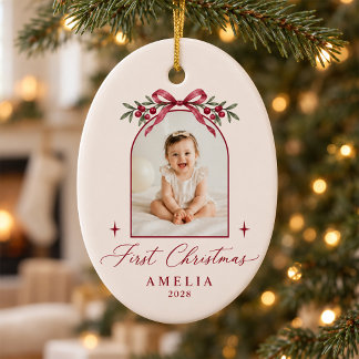 Cranberry Photo Arch Baby’s First Christmas Ceramic Ornament