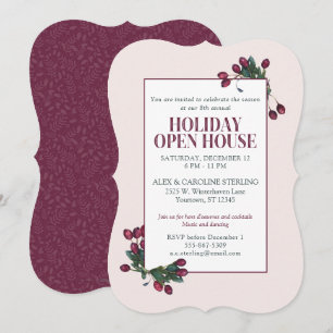 Cranberry Plum Elegant Botanical Holiday Invitation