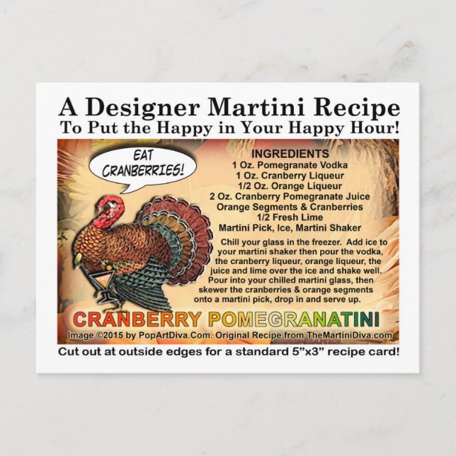 Cranberry PomegranateThanksgiving Cocktail Recipe Holiday Postcard (Front)