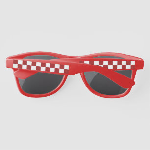 Cranberry Red and White Chequerboard Pattern Sunglasses