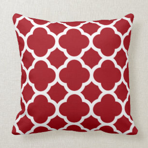 Cranberry Red and White Quatrefoil Pattern Throw Pillow