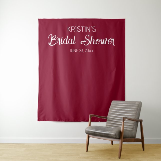 Cranberry Red Bridal Shower Photo Backdrop Tapestry (In Situ)