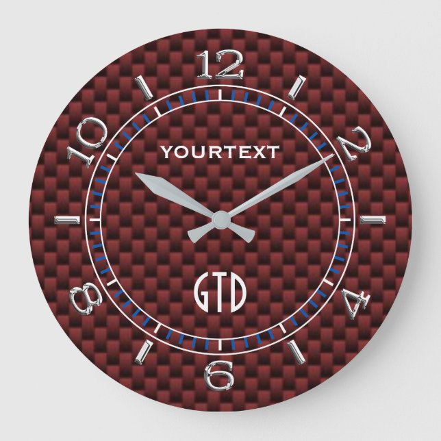Cranberry Red Carbon Fiber Style Personalized Dial Large Clock (Front)