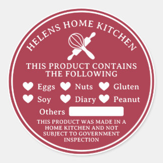 Cranberry Red Food Allergy Alert Bakery Sticker